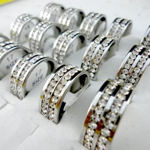 100Pcs Classic Women Engagement Anniversary Wedding Ring Cubic Zirconia Stainless Steel Rings Female Jewelry Bulks Lots RL420