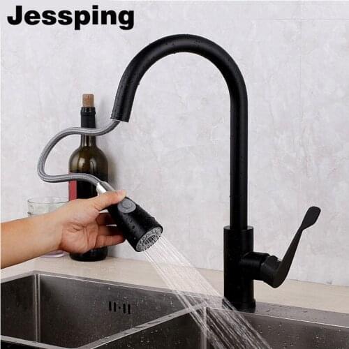 2 color black or brushed surface pull out kitchen sink faucet water tap