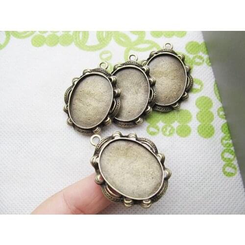 20pcs Antique Bronze Oval Lace Border Base Setting Tray Bezel Pendant Charm/Finding,fit 23mmx30mm Cabochon/Cameo