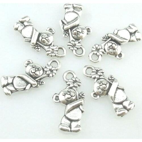 20pcs Charms Flower Bear 19*9.5mm Tibetan Silver Plated Antique Pendants DIY Handmade Craft Jewelry Making 16191
