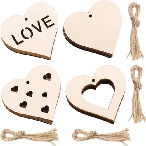 Prettyia 40pcs Heart Shaped Wood Slices Cutout Pendants Decoraive for Dcorations