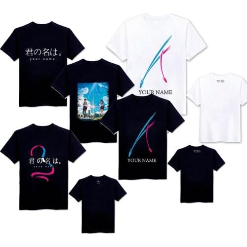 Anime kimi no na wa Short Sleeve Miyamizu Mitsuha T-shirts You Name Printed Tops Tachibana Taki Tees Cosplay Costumes shirts