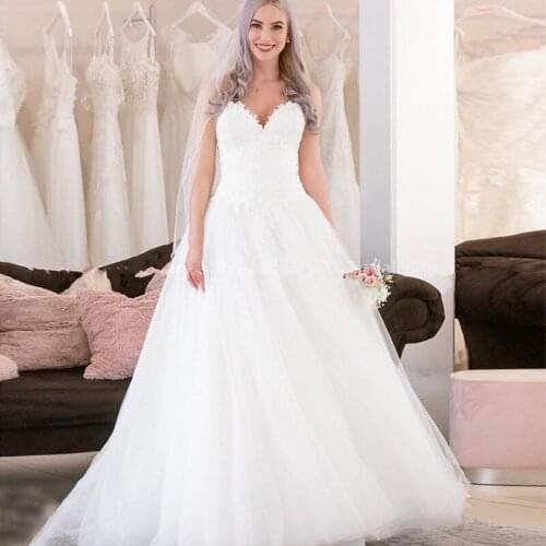 White Sweetheart Wedding Dresses A-Line Applique Robe De Mariee Lace Up Back Classic Bridal Dress For Women