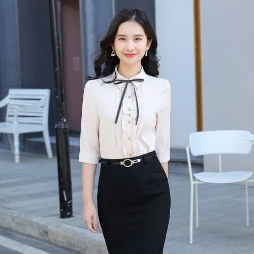 Half Sleeve Blouses Shirts for Women Business Work Wear Blouse Female Tops Clothes OL Styles Spring Summer