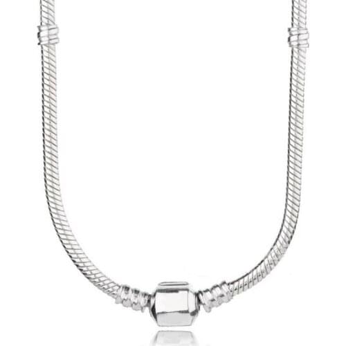 Authentic 925 Sterling Silver Moments Fashion Barrel Clasp Snake Chain Necklace Fit Pandora Women Bead Charm Gift DIY Jewelry
