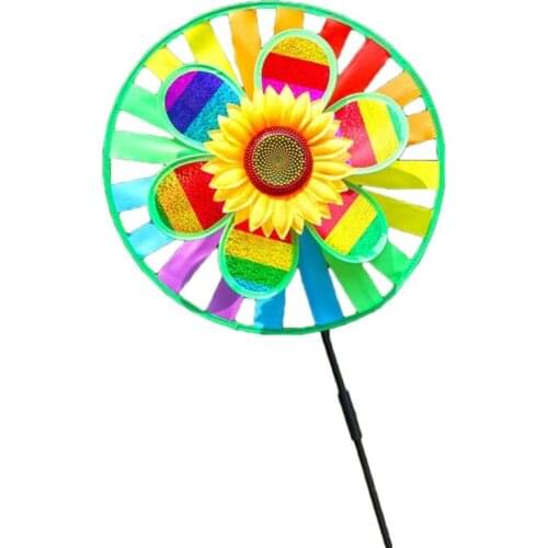 Double Layer Sequin Sunflower Windmill Wind Spinner Colorful Home Garden Decor BX0D