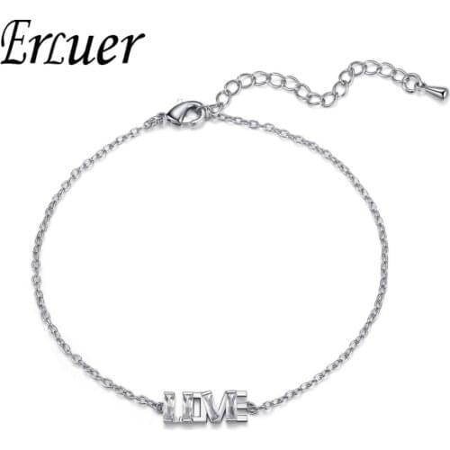 ERLUER Fashion Love letter Silver color Cubic Zirconia Bracelets & Bangles For Women girl Trendy Bracelet Jewelry Birthday Gifts