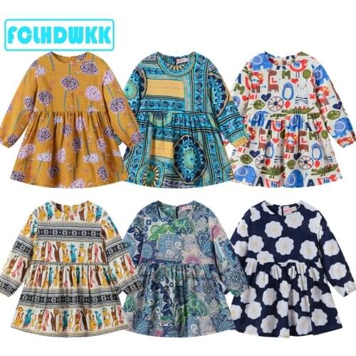 FCLHDWKK Spring For Girl Dresses Long Sleeve Flower Print Cute Fashion Children Clothing Kids Girls Dress Cotton Kids Clothes