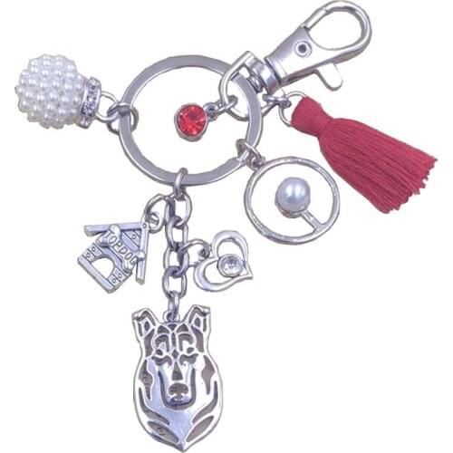 Smooth Collie Dog Animal Pendant Handbag Luxury Keychain Key Ring Pet Tassels Antique Bohemian Women Men Jewelry Boy Gift K177