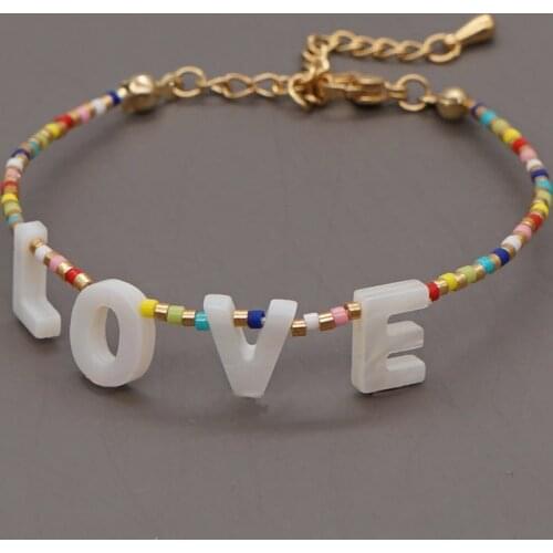 Go2boho Miyuki Rainbow Bracelets Simple Beaded Bracelet For Women Jewelry Bijoux Femme Adjustable Shell LOVE Letter Pulsera