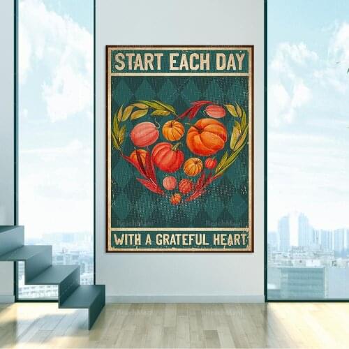 Grateful heart-shaped gratitude wall art print home life decoration poster vegetarian start every day