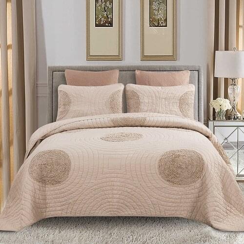 3Pieces King Queen Size 100%Cotton Quilt Handmade Applique Floral Chic Quilted Bedspread Pillow Shams Shabby Bed set Coverlet