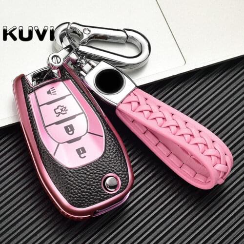 Leather Car Key Case Cover For Chevrolet Cruze Spark Camaro Aveo Volt Bolt Malibu Trax Remote Key Shell Holder Fob Accessories