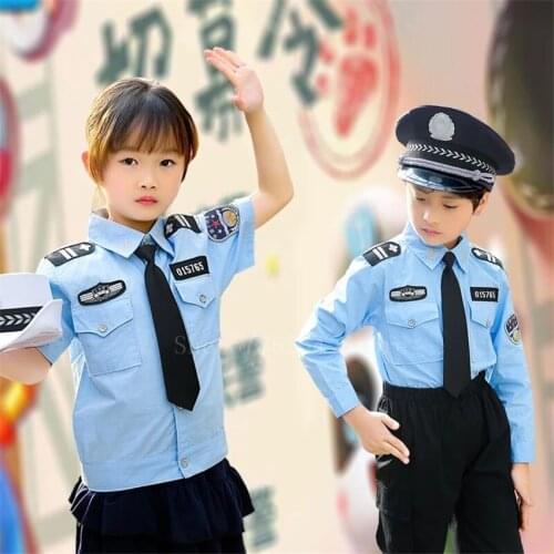 Tiny Cop Childrens Day Role Play Officer Boy Girl Police Uniform Halloween Costume for Kids Anime Cosplay Policeman Fancy Party