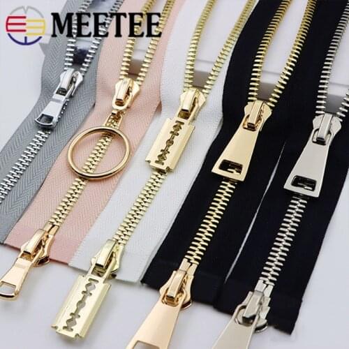 Meetee 1pc 80/100/120cm 8# Double Sliders Zipper Metal Open-End Zips for Down Jacket Coat Repair Parts Zippers DIY Sewing Zip