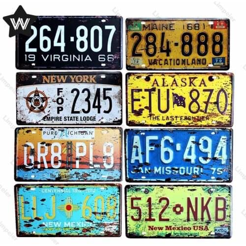 American License Metal Plate Vintage Wall Sticker Metal Sign Retro Shabby New York Tin Plaque Metal Sign for Man Cave Club Decor