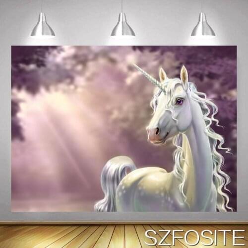 Cute White Horse Unicorn Romantic Pink Glow Backdrop Girl Birthday Party Room Decoration Photography Photo Kids Vinyl Background