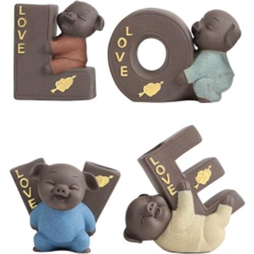 Purple Clay Tea Pet Cute Pig Hydroponic Vase Ornaments Purple Sand Kung Fu Tea Set Accessories Decorative Mini Fower