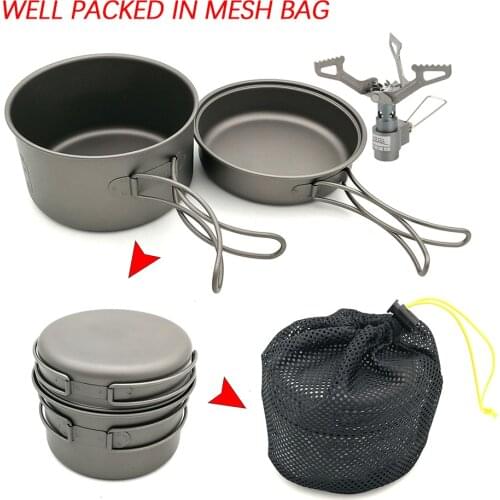Ultra-light Camping Cookware Set Titanium Cookset with 2700W Camping Stove Outdoor Cooking Picnic Tableware Pot For Picnic