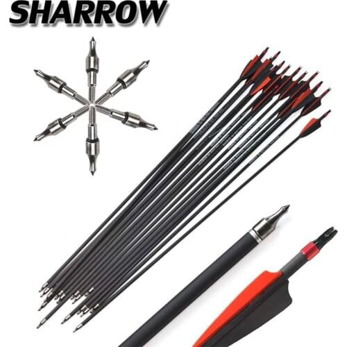 Archery Carbon Arrows Spine 400 Explosion Proof Ring Nocks 30inch Replace 100GR Broadheads For Hunting Shooting Accessories