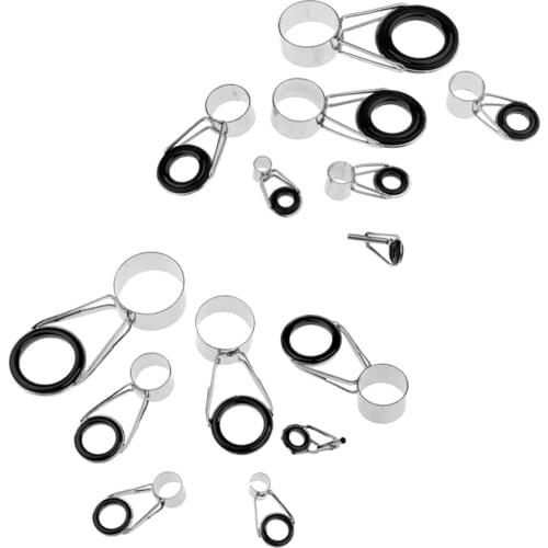 14Pcs Fishing Rod Guides Tips Fishing Casting Rod Guides Ring Eye Repair Kit