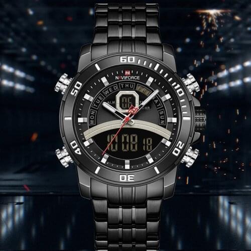 NAVIFORCE Men‘s WatchesTop Brand Luxury Stainless Steel Strap Sports Male Clock Digital LED Quartz Military Wristwatches 2020
