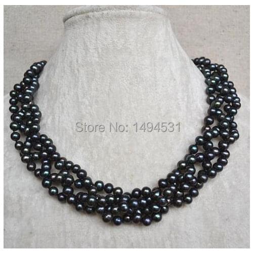 Wholesale Pearl Jewelry - Black Color 18 Inches 4 Rows 6-6.5mm Genuine Freshwater Pearl Necklace - Fashion Ladys Jewelry