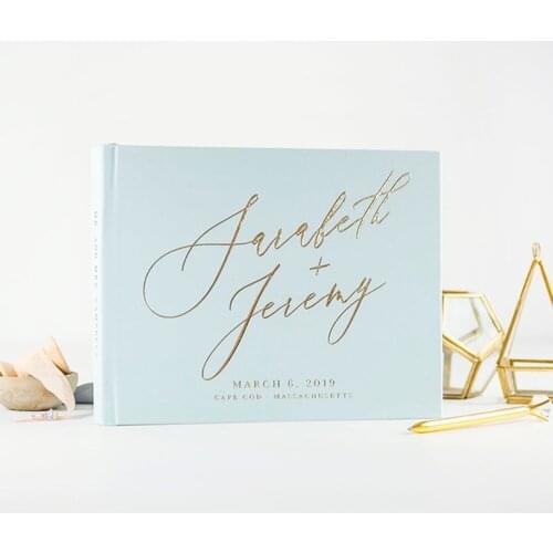Personalized Gold Foil Landscape Wedding Guest Book Vintage Horizontal Hen night Guest Book cutom Birthday Photo Guest Book