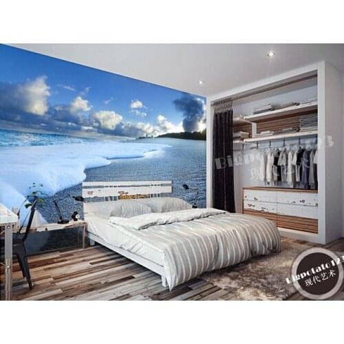 Custom 3D photo wallpaper,blue sky and white clouds Beach Wave landscape for the living room bedroom background wall wallpaper