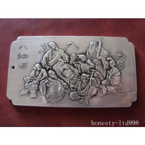 Elaborate Old Chinese "Eight Immortals" Tibetan Silver amulet auspicious plate