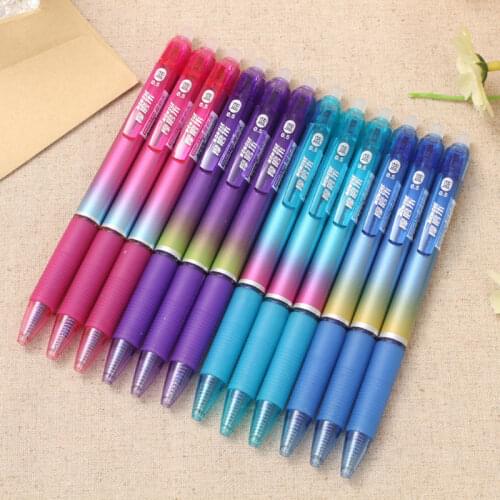 12Pcs Erasable Gel Pen Retractable Button Slide Press Handle Office School Writing Stationery Blue Black Ink Refill Bullet Tip