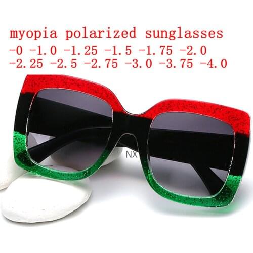 2021 New Finished Myopia Polarized Sun Glasses Women Fashion Gray Lens With Degrees Square Sunglasses -1 -1.5 -2.0 -2.5 -3 NX