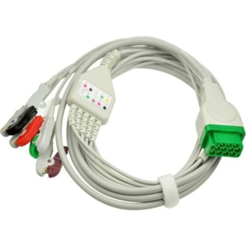 Compatible for GE Dash PRO 1000, PRO 2000,Solar 9500 5-lead with lead wires,AHA Clip end 11 pin,One Piece 5 Leads ECG EKG Cable