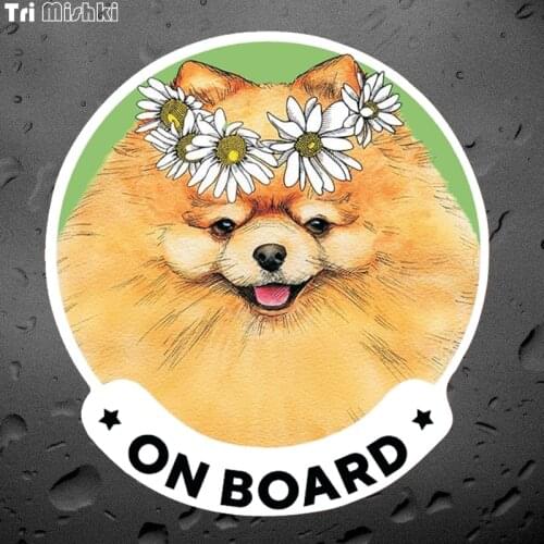 Tri Mishki WCS772# 14*15.2cm dog Pomeranian on board car sticker colorful Decals Motorcycle Accessories Stickers
