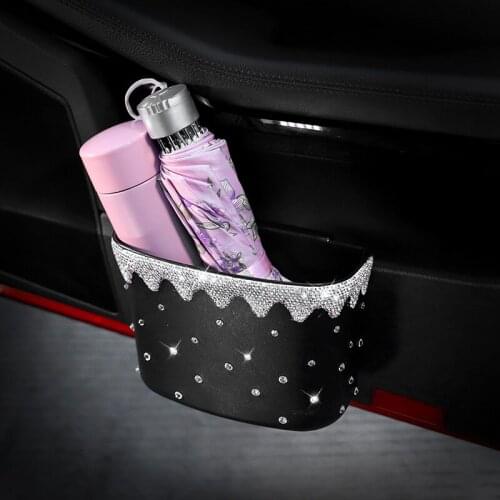 Bling Diamond Car Garbage Can Mini Dust Bin Crystal Rhinestones Car Door Organizer Automotive Waste Storage Box For Women