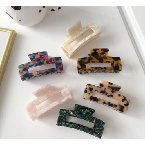 Vintage New 7.5CM Large Size Acetate Hair Claw Clip Ins Retangle Hollowed Big Crab Tortoise Shell Clamps Women Hair Accessories