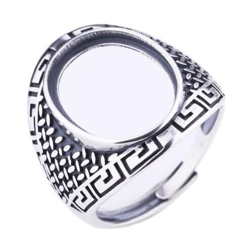 Art Deco Vintage 925 Sterling Silver Engagement Wedding Ring for 13x17mm Oval Cabochon Amber Agate Lapis Lazuli Jewelry Setting