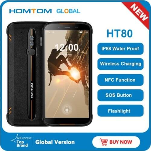 HOMTOM HT80 IP68 Waterproof Smartphone 4G LTE Android 10 5.5inch 18:9 HD+ MT6737 NFC Wireless charge SOS Mobile phone