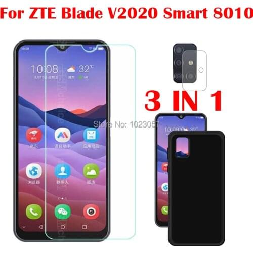 3-in-1 Soft Case + Camera Tempered Glass On For ZTE Blade V2020 Smart 8010 ScreenProtector Glass For ZTE Blade V2020 Smart 8010