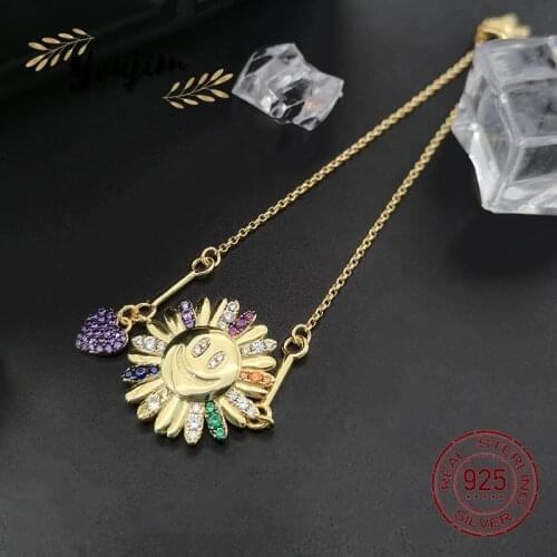 New Luxury Women Sunflower Smiley Face Zircon 925 Silver Adjustable Bracelet Fashion Monaco Exquisite Jewelry Gift