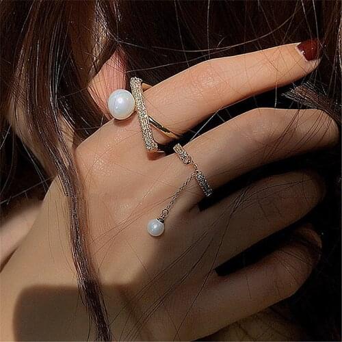 2021 Fashion Cross Pearl Texture Adjustable Ring Inlaid Zircon Temperament All-match Tassel Jewelry Gift Womens Jewelry Rings