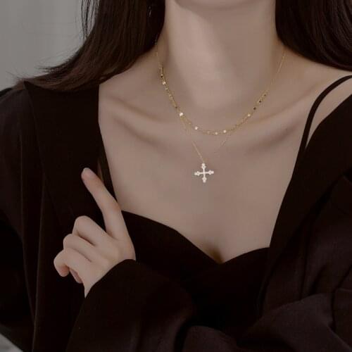High Quality 925 Sterling Silver Necklace AAA Zircon Simple Cross Pendant Chocker Women Cz Charm Jewelry