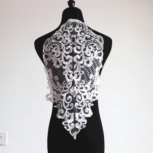 1Pc Thick Ivory Thread Embroidery Lace Flower diy Wedding Dress Repair Decoration Wedding Decoration Lace Applique 29X55cm