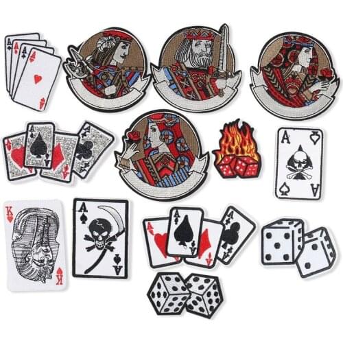 20pcs/lot Embroidery Patch Flame Dice Poker King Clothing Decoration Sewing Accessories Diy Iron Heat Transfer Applique