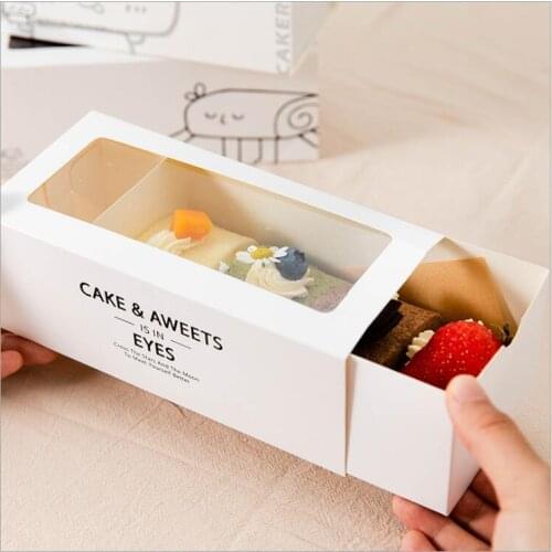 20pcs Small Cake Roll Paper Box Drawer Paper Cake Box And Packaging White Cardboard Baking Gift Box With Window