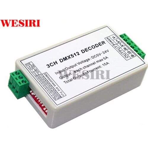 3 Channel DMX Decoder Dimmer Controller 3CH DMX512 RGB Decoder Max 5A Each Channel for LED Strip Lights Module