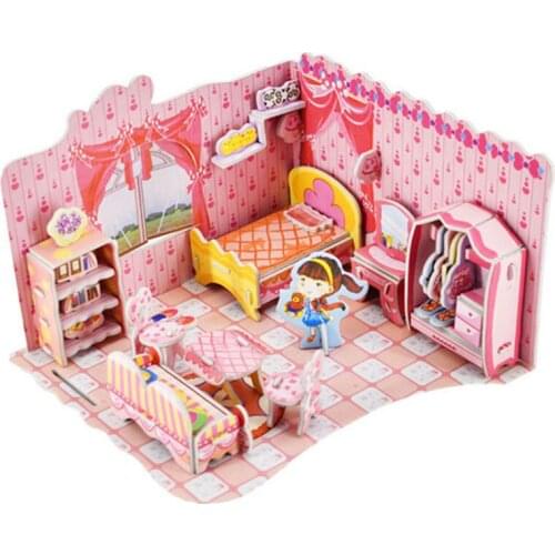 3D DIY Doll House Miniature Bedroom Wooden Puzzle Toys Dollhouse Furniture Kit Handcraft Mini Wood Jigsaw Toy For Children Girls