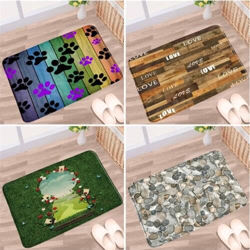 3D Plant Home Floor Mats Retro Wood Plank Doormat Bathroom Carpet Non-slip Kitchen Mat Bedroom Door Entrance Toilet Rugs Flannel