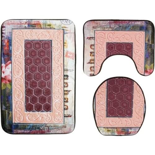 3D Toilet Mats Set Rose 3 Piece Bathroom Rug Set Bath Mats Toilet Seat Covers Antislip Doormat Carpet for Home Decor 50*80cm