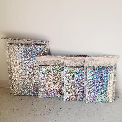 50PCS/Pack Laser Silver Packaging Shipping Bubble Mailer Plastic Padded Gift Mailing Bag